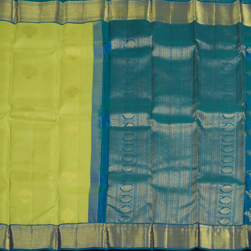 Hayagrivas Handloom Lime Green Kanjivaram Silk Saree with Mayilkazhuthu Border SSCBF23D3-7