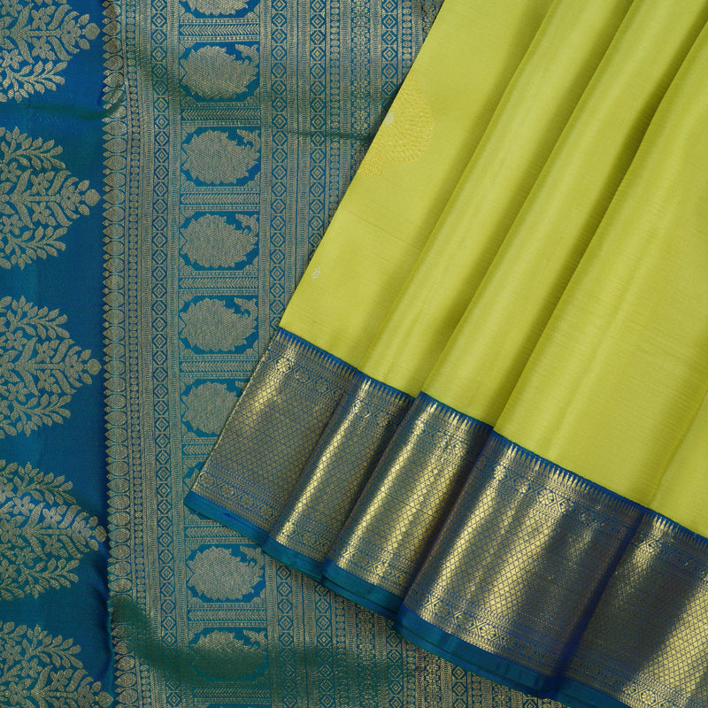 Hayagrivas Handloom Lime Green Kanjivaram Silk Saree with Mayilkazhuthu Border SSCBF23D3-7