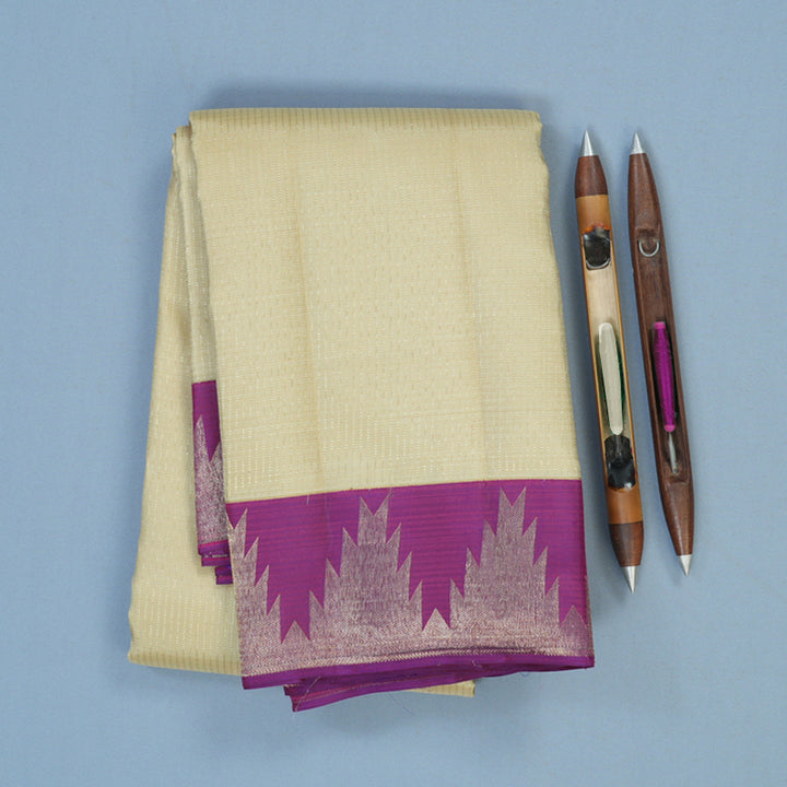 Hayagrivas Handloom Beige Kanjivaram Silk Saree with Purple Border SSCBF23D4-3