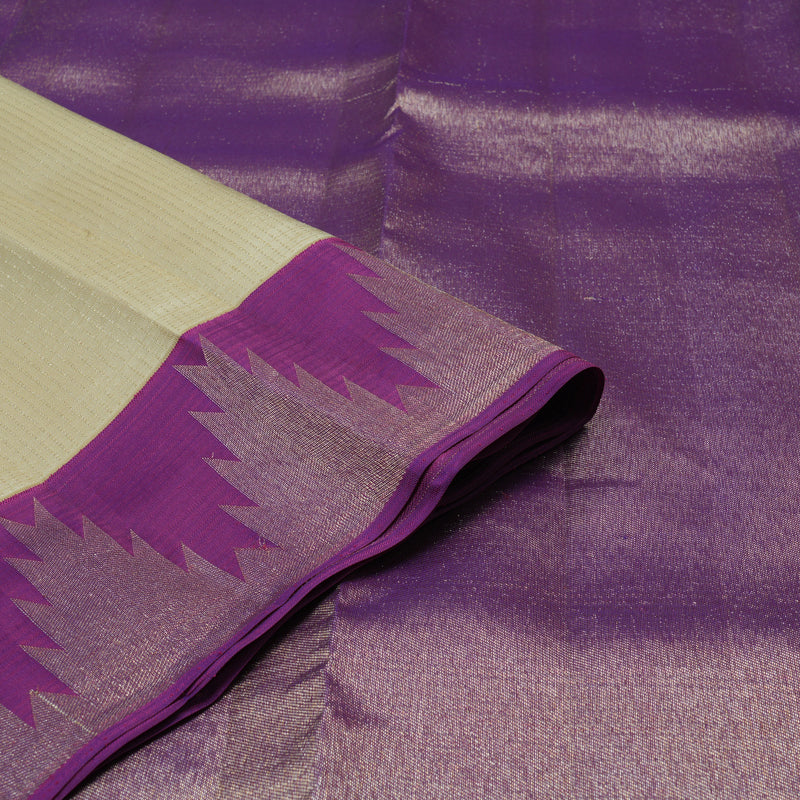 Hayagrivas Handloom Beige Kanjivaram Silk Saree with Purple Border SSCBF23D4-3