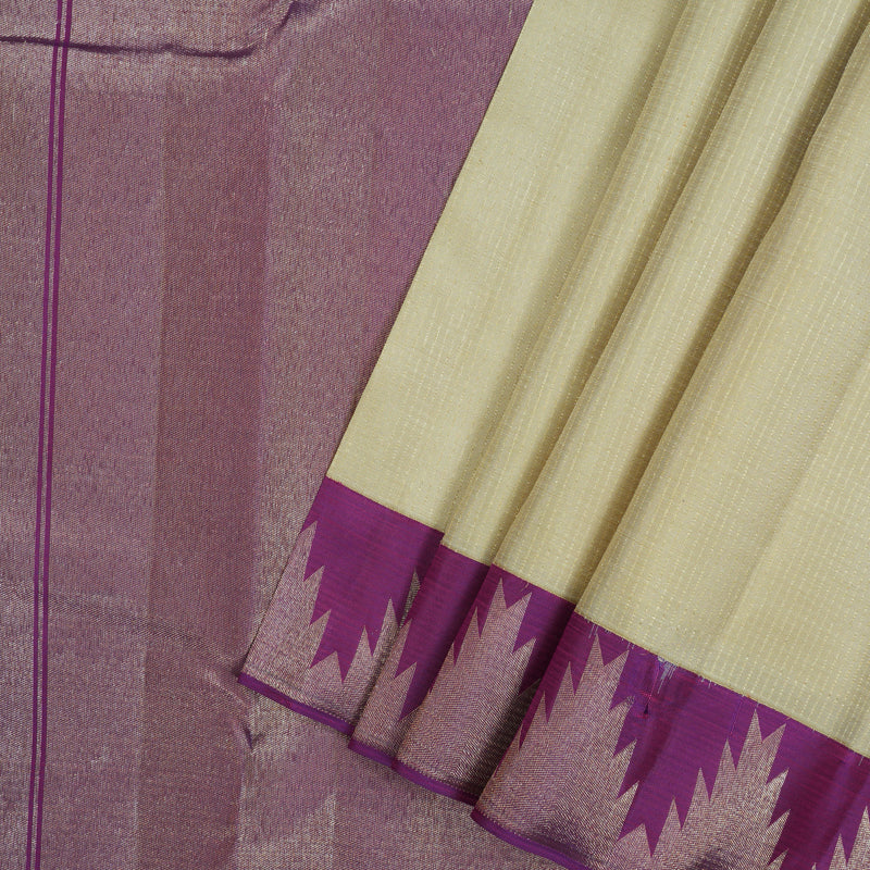Hayagrivas Handloom Beige Kanjivaram Silk Saree with Purple Border SSCBF23D4-3