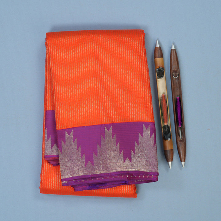 Hayagrivas Handloom Fanta Orange Kanjivaram Silk Saree with Purple Border SSCBF23D4-4