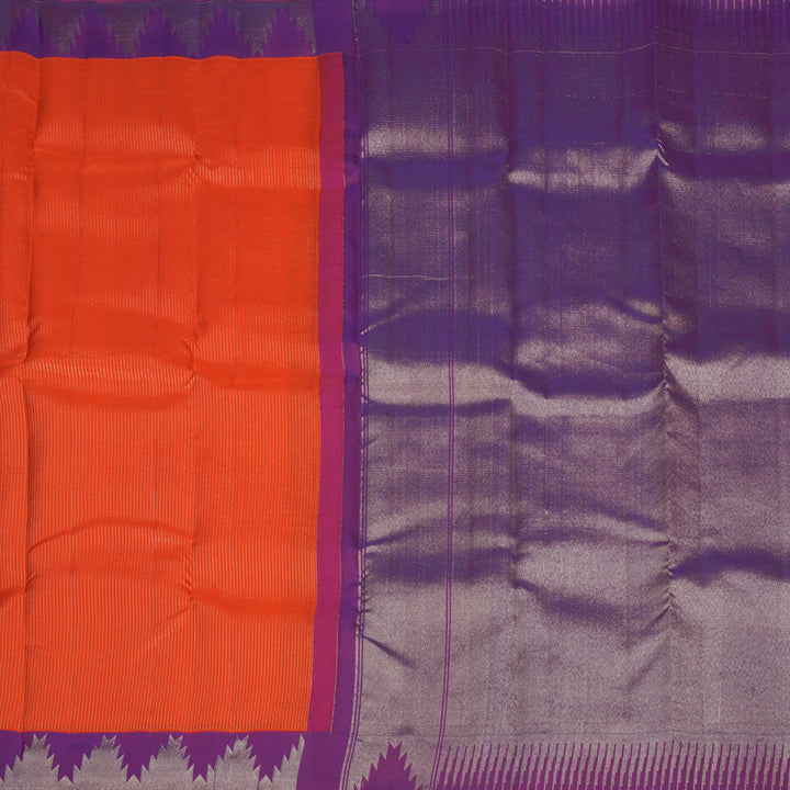 Hayagrivas Handloom Fanta Orange Kanjivaram Silk Saree with Purple Border SSCBF23D4-4