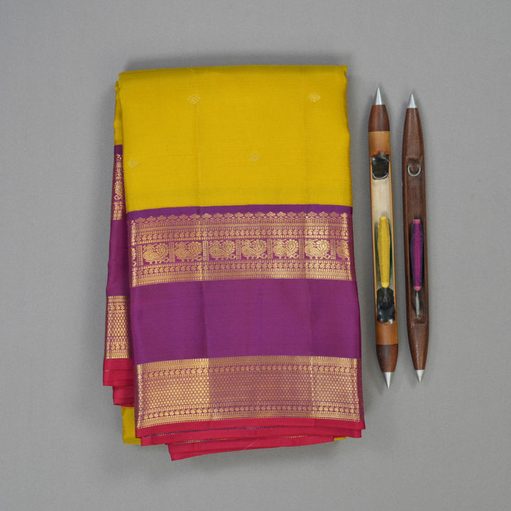 Hayagrivas Handloom Sampanga Yellow Kanjivaram Silk Saree with Vadamalli Purple Border SSCBF23D6-2