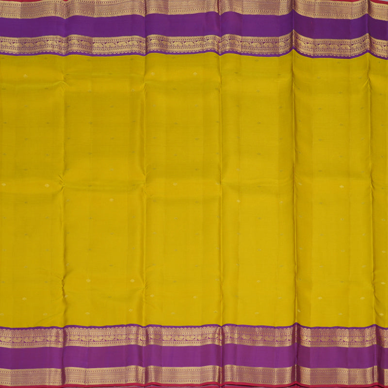 Hayagrivas Handloom Sampanga Yellow Kanjivaram Silk Saree with Vadamalli Purple Border SSCBF23D6-2
