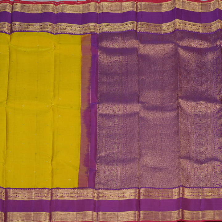 Hayagrivas Handloom Sampanga Yellow Kanjivaram Silk Saree with Vadamalli Purple Border SSCBF23D6-2