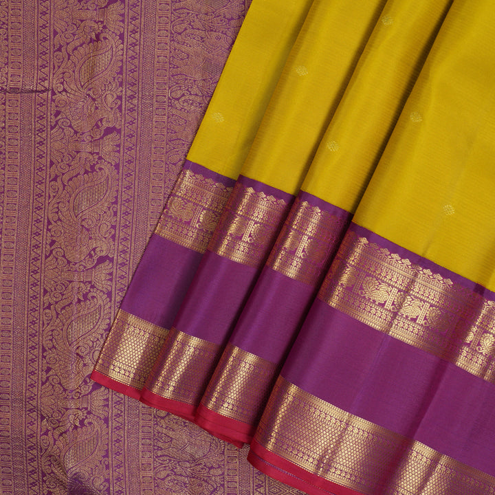 Hayagrivas Handloom Sampanga Yellow Kanjivaram Silk Saree with Vadamalli Purple Border SSCBF23D6-2