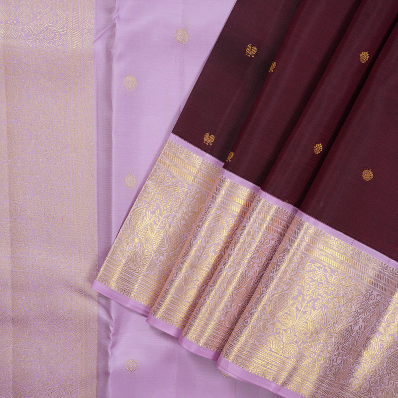 Hayagrivas Handloom Wine Maroon Kanjivaram Silk Saree with Lavendar Border SSCBF23D9-2