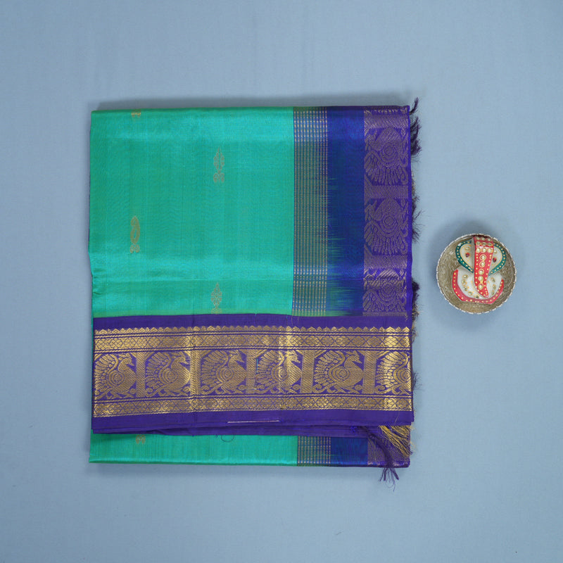Hayagrivas Blue-Green Pure Silk Cotton Saree SSCBF34D5-7