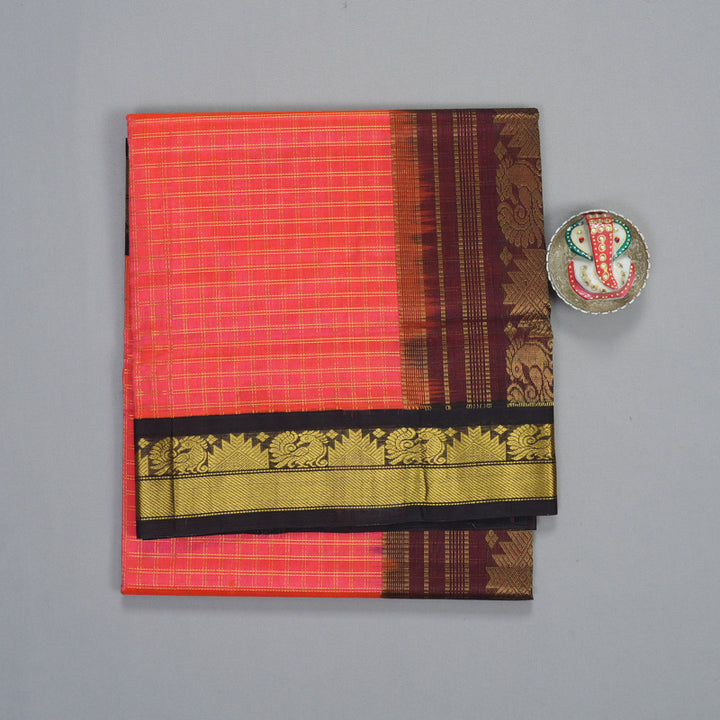 Hayagrivas Pinkish-Orange Pure Silk Cotton Saree SSCBF35D3-20