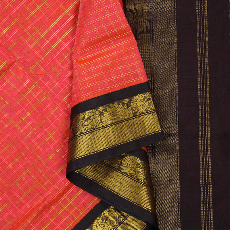 Hayagrivas Pinkish-Orange Pure Silk Cotton Saree SSCBF35D3-20