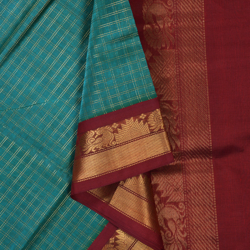 Hayagrivas Blue & Green (Shot Colour) Pure Silk Cotton Saree SSCBF35D3-8