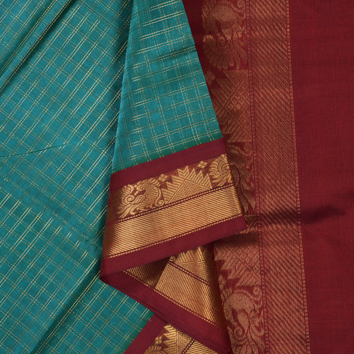 Hayagrivas Blue & Green (Shot Colour) Pure Silk Cotton Saree SSCBF35D3-8
