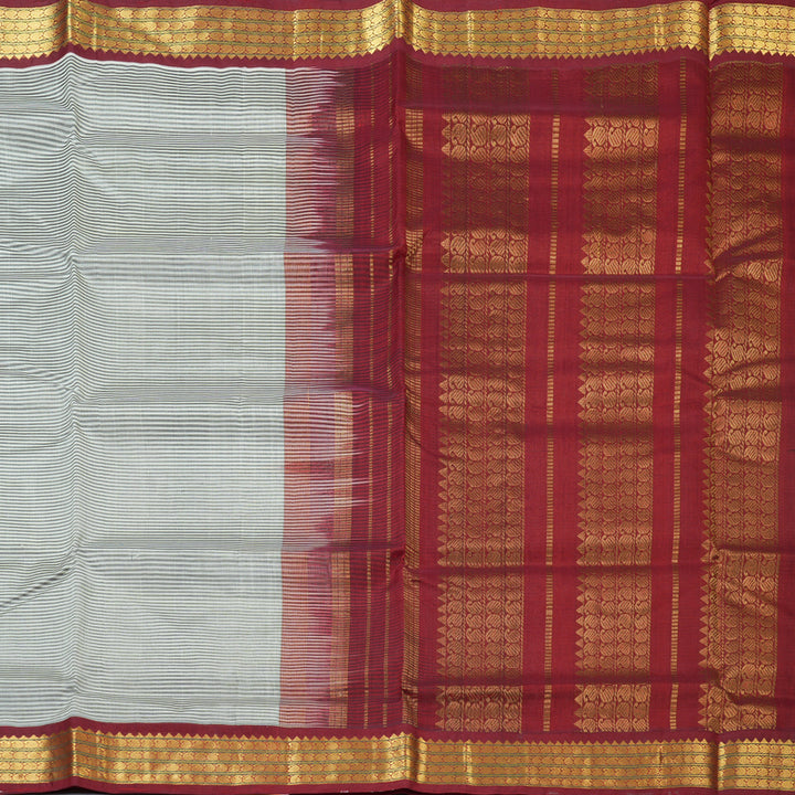 Hayagrivas White & Grey Stripes Pure Silk Cotton Saree SSCBF35D5-4