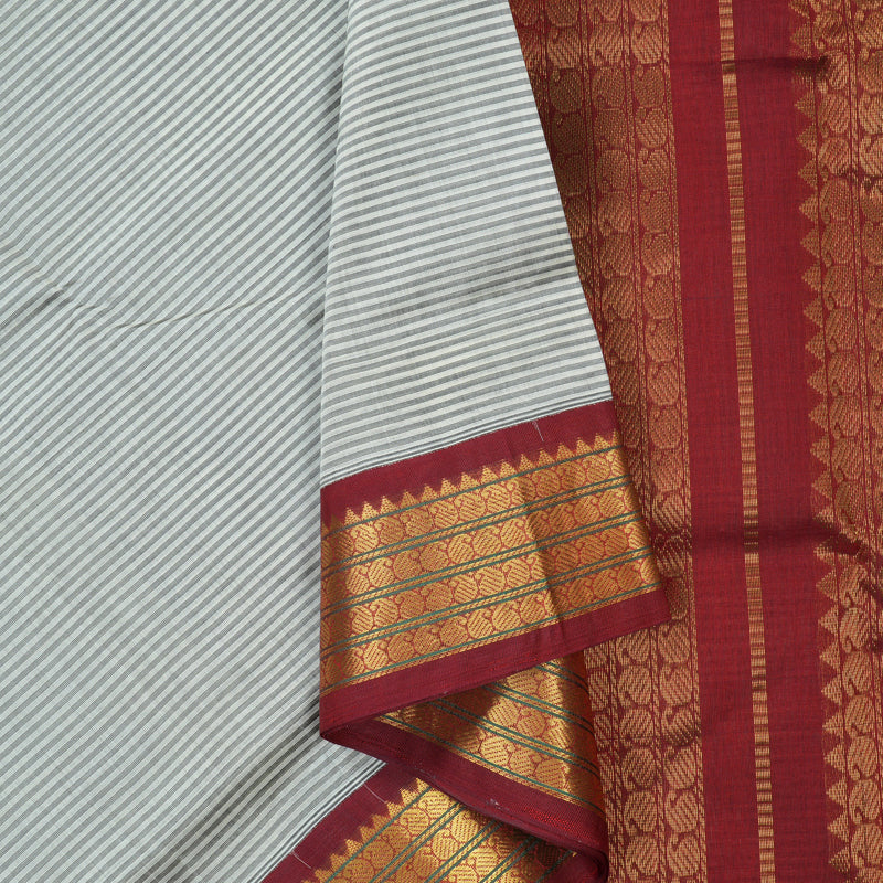 Hayagrivas White & Grey Stripes Pure Silk Cotton Saree SSCBF35D5-4