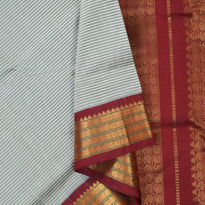 Hayagrivas White & Grey Stripes Pure Silk Cotton Saree SSCBF35D5-4