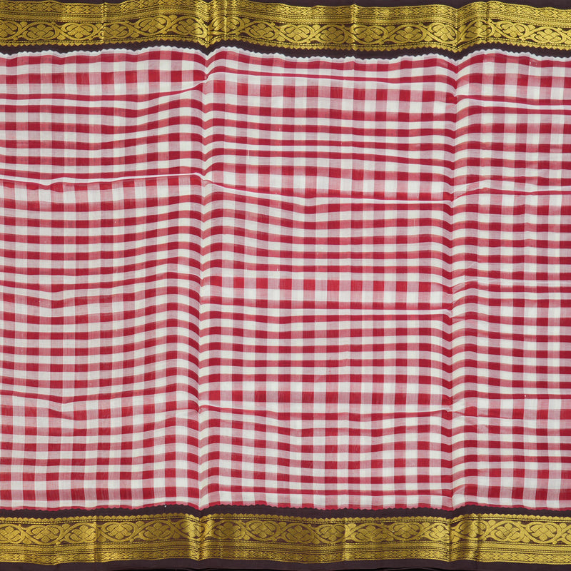 Hayagrivas Red & White Checks Pure Silk Cotton Saree SSCBF36D1-3