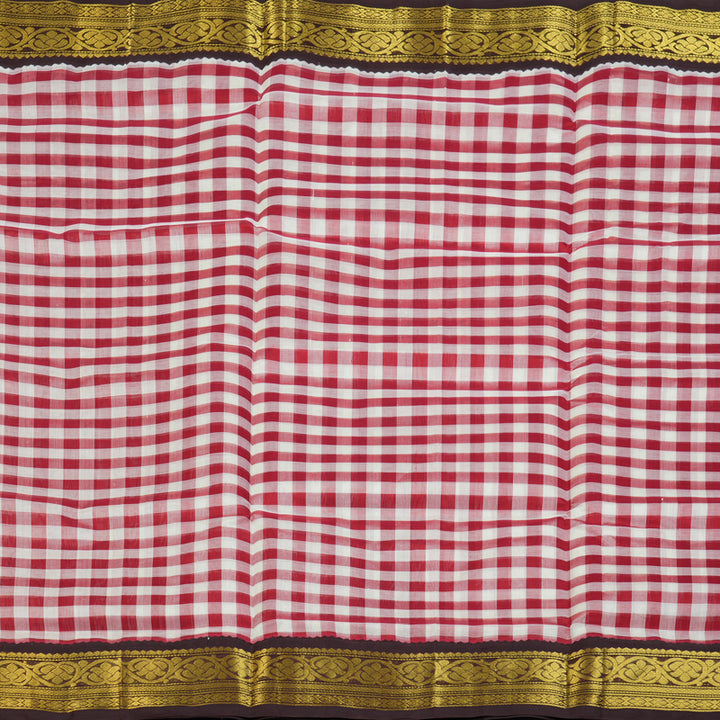 Hayagrivas Red & White Checks Pure Silk Cotton Saree SSCBF36D1-3