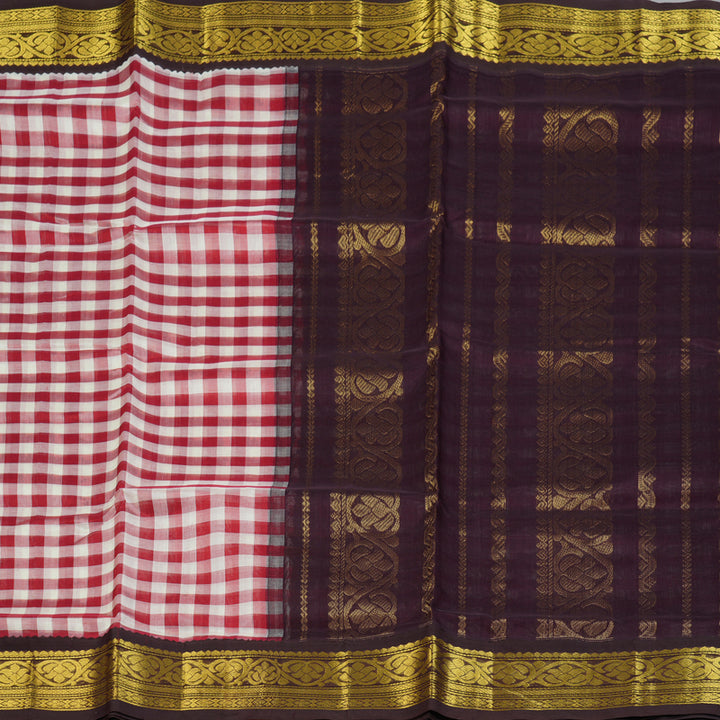 Hayagrivas Red & White Checks Pure Silk Cotton Saree SSCBF36D1-3
