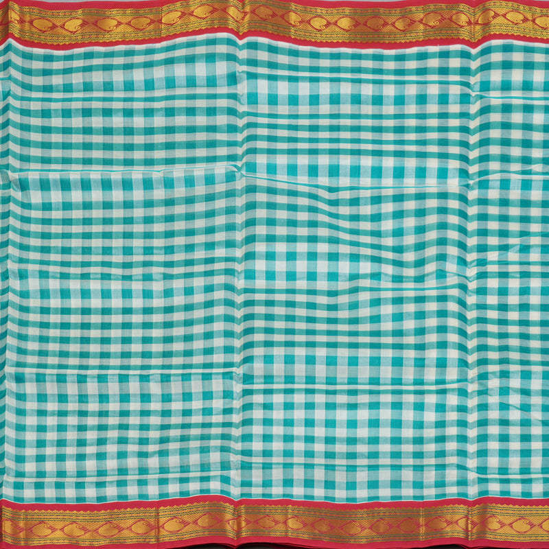 Hayagrivas Teal & White Checks Pure Silk Cotton Saree SSCBF36D1-4