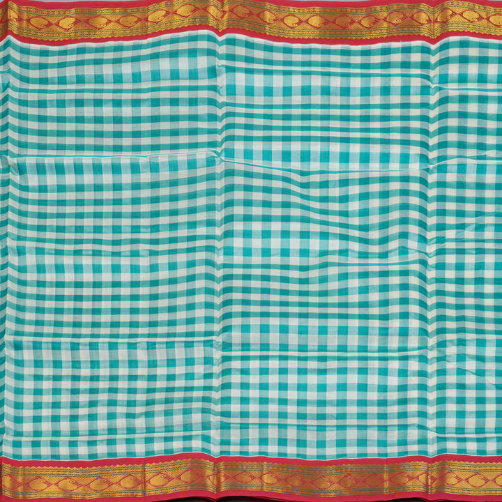 Hayagrivas Teal & White Checks Pure Silk Cotton Saree SSCBF36D1-4