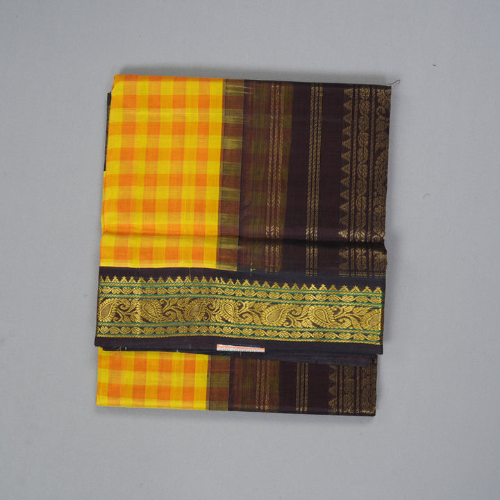 Hayagrivas Yellow & Orange Checks Pure Silk Cotton Saree SSCBF36D1-5