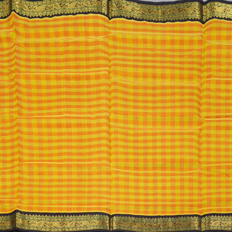 Hayagrivas Yellow & Orange Checks Pure Silk Cotton Saree SSCBF36D1-5