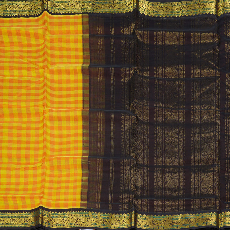 Hayagrivas Yellow & Orange Checks Pure Silk Cotton Saree SSCBF36D1-5