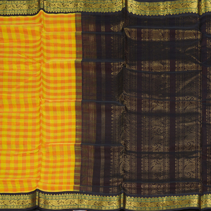 Hayagrivas Yellow & Orange Checks Pure Silk Cotton Saree SSCBF36D1-5
