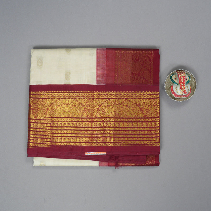Hayagrivas Half-White Pure Silk Cotton Saree SSCBF36D11-1