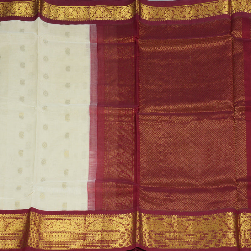 Hayagrivas Half-White Pure Silk Cotton Saree SSCBF36D11-1