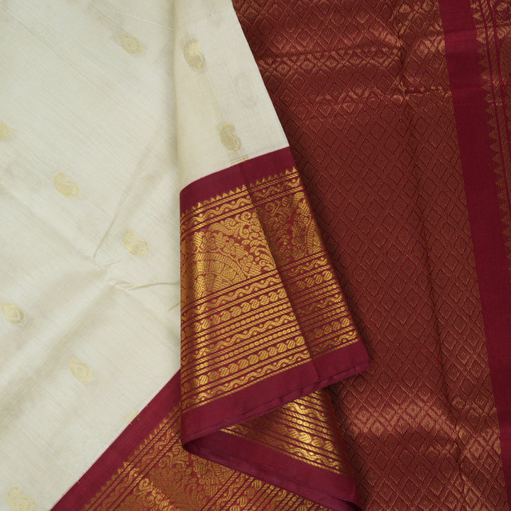 Hayagrivas Half-White Pure Silk Cotton Saree SSCBF36D11-1