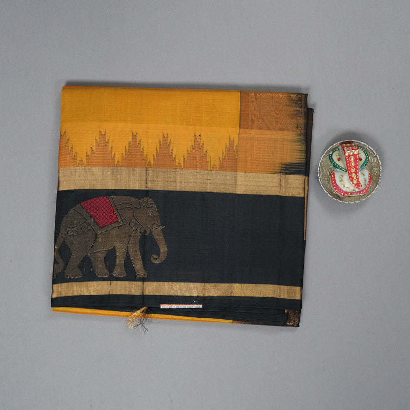 Hayagrivas Mustard Yellow Pure Silk Cotton Saree SSCBF36D13-4
