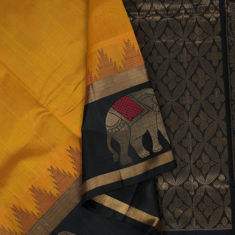 Hayagrivas Mustard Yellow Pure Silk Cotton Saree SSCBF36D13-4
