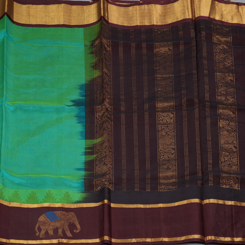 Hayagrivas Bluish-Green Pure Silk Cotton Saree SSCBF36D13-5