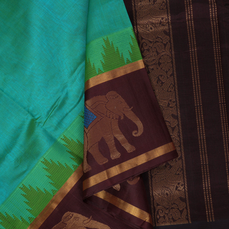 Hayagrivas Bluish-Green Pure Silk Cotton Saree SSCBF36D13-5