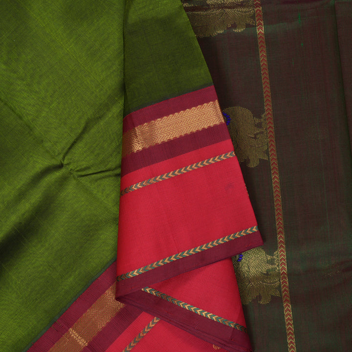 Hayagrivas Mehandi Green Pure Silk Cotton Saree SSCBF36D8-1