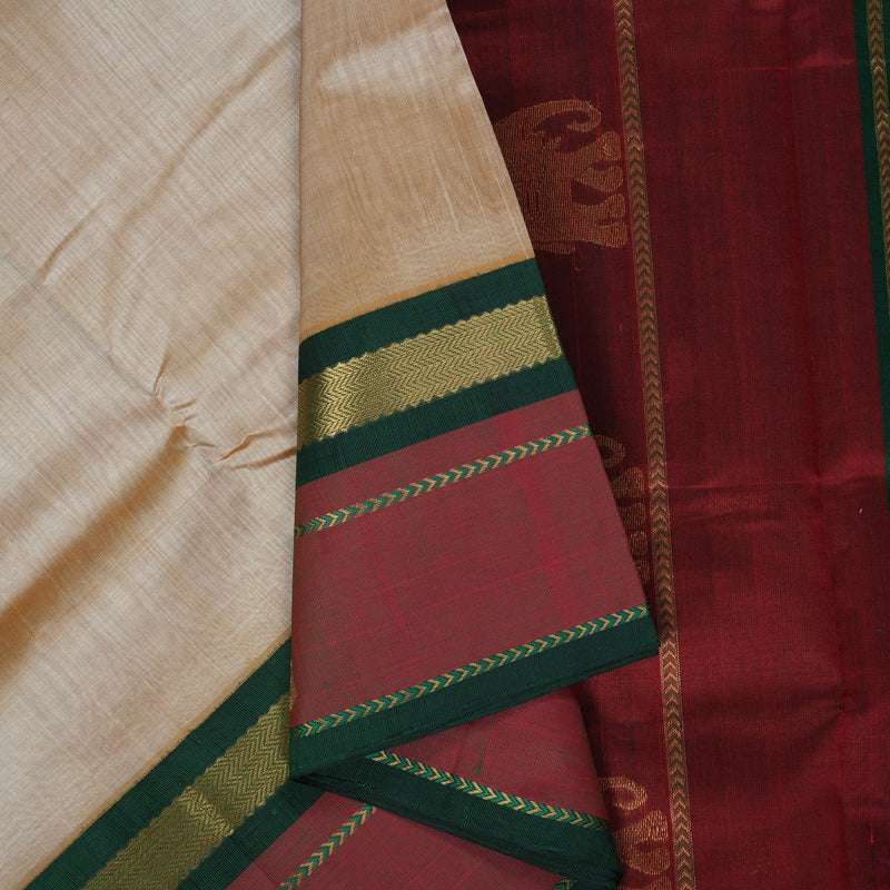 Hayagrivas Beige Pure Silk Cotton Saree SSCBF36D8-3