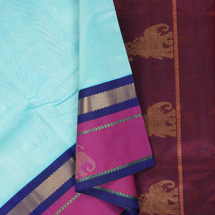 Hayagrivas Ice Blue Pure Silk Cotton Saree SSCBF36D8-4