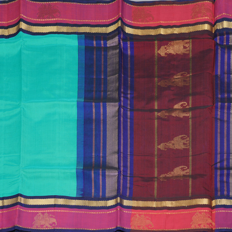 Hayagrivas Bright Teal Pure Silk Cotton Saree SSCBF36D8-5