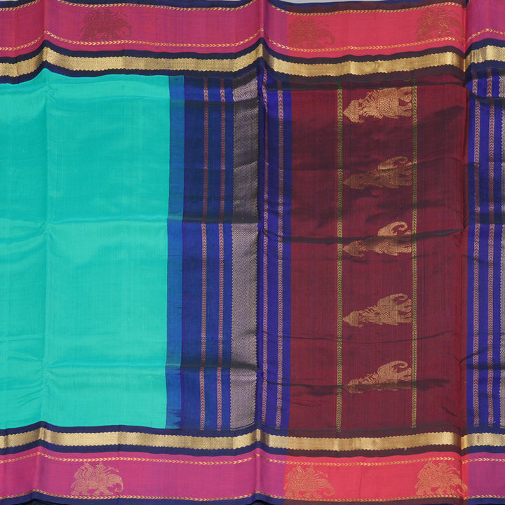 Hayagrivas Bright Teal Pure Silk Cotton Saree SSCBF36D8-5
