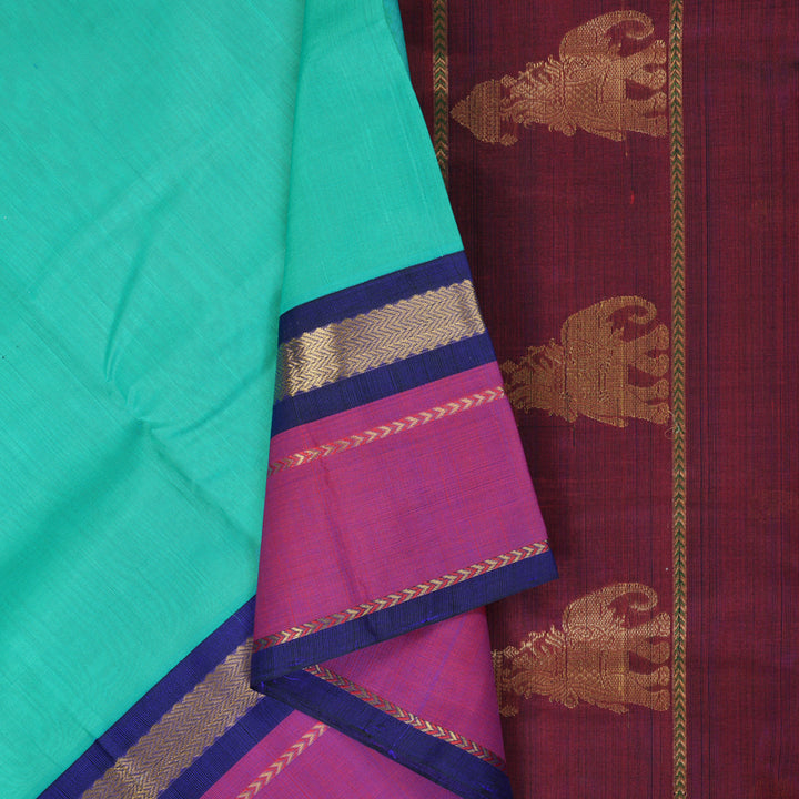 Hayagrivas Bright Teal Pure Silk Cotton Saree SSCBF36D8-5