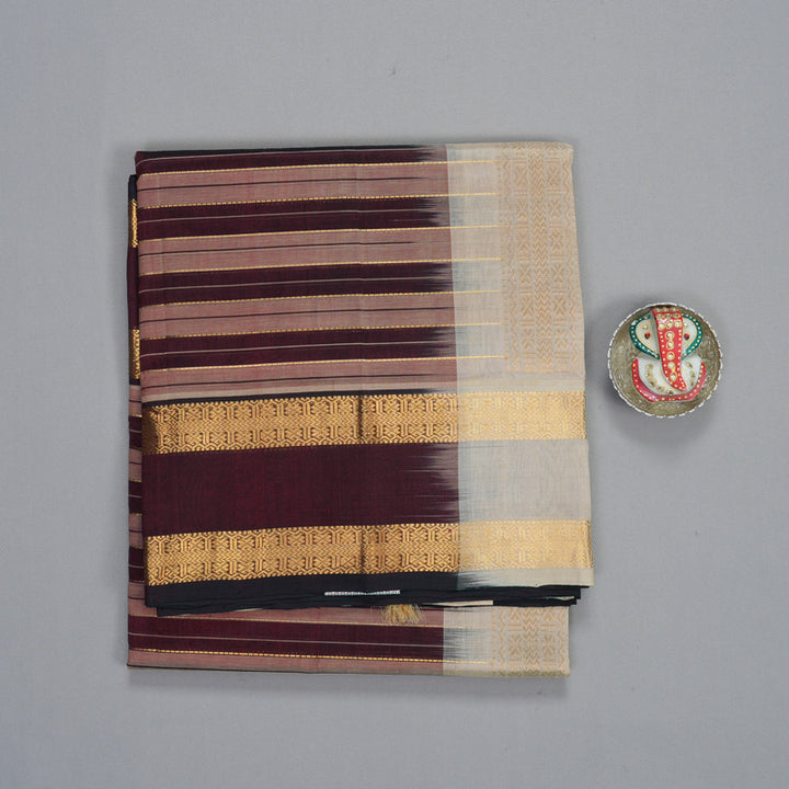 Hayagrivas Maroon & Cream Stripes Pure Silk Cotton Saree SSCBF37D1-5
