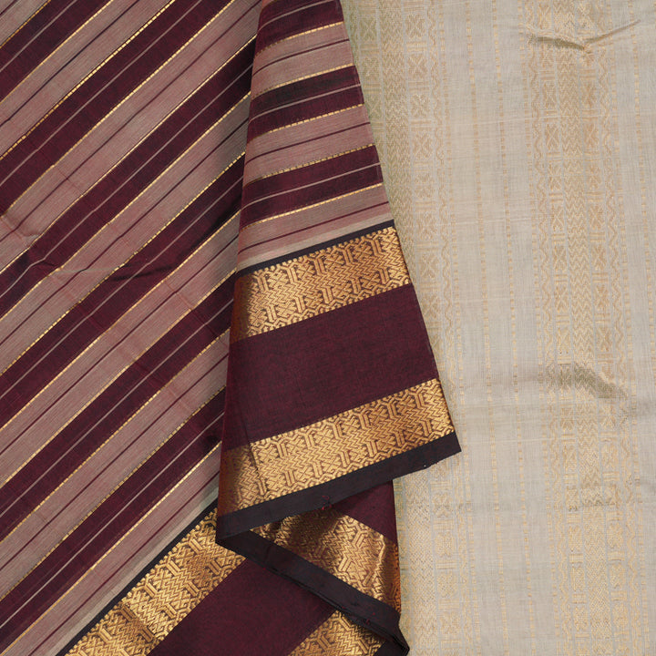 Hayagrivas Maroon & Cream Stripes Pure Silk Cotton Saree SSCBF37D1-5