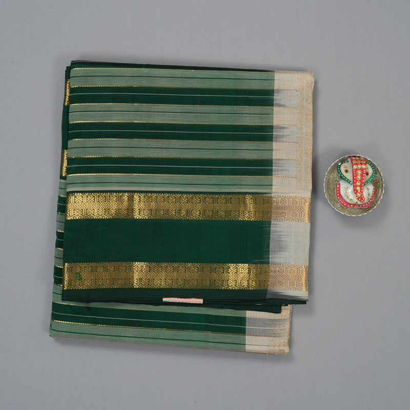 Hayagrivas Bottle Green & Cream Stripes Pure Silk Cotton Saree SSCBF37D1-8