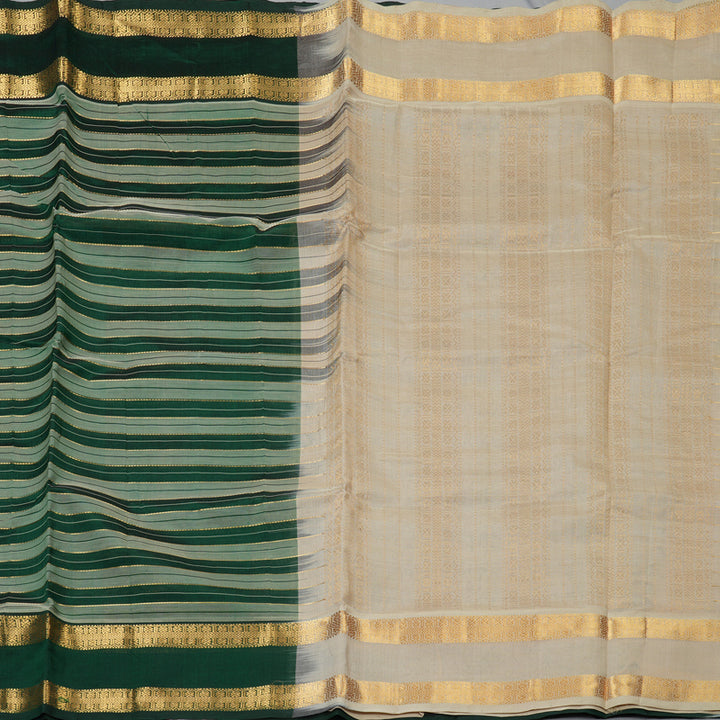 Hayagrivas Bottle Green & Cream Stripes Pure Silk Cotton Saree SSCBF37D1-8