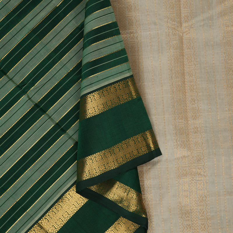 Hayagrivas Bottle Green & Cream Stripes Pure Silk Cotton Saree SSCBF37D1-8