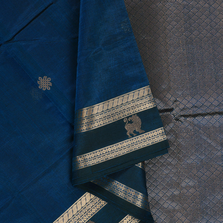 Hayagrivas Peacock Blue Kanchi Silk Cotton Saree SSCBF38D4-4