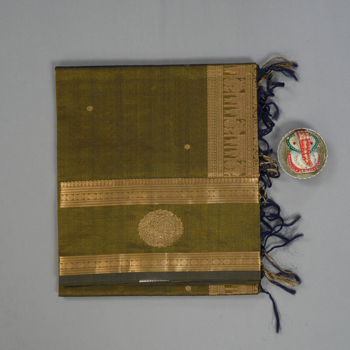 Hayagrivas Olive Green Kanchi Silk Cotton Saree SSCBF38D6-12