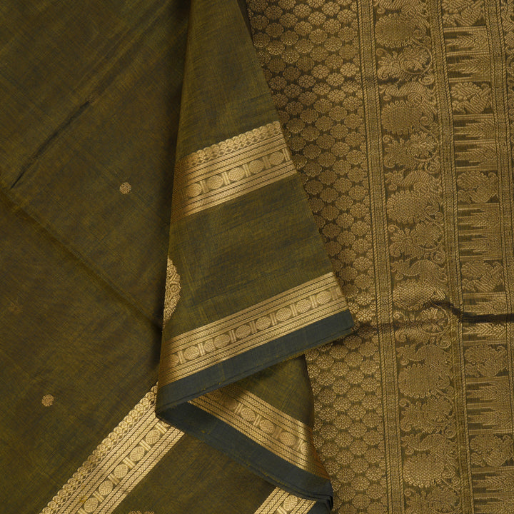Hayagrivas Olive Green Kanchi Silk Cotton Saree SSCBF38D6-12